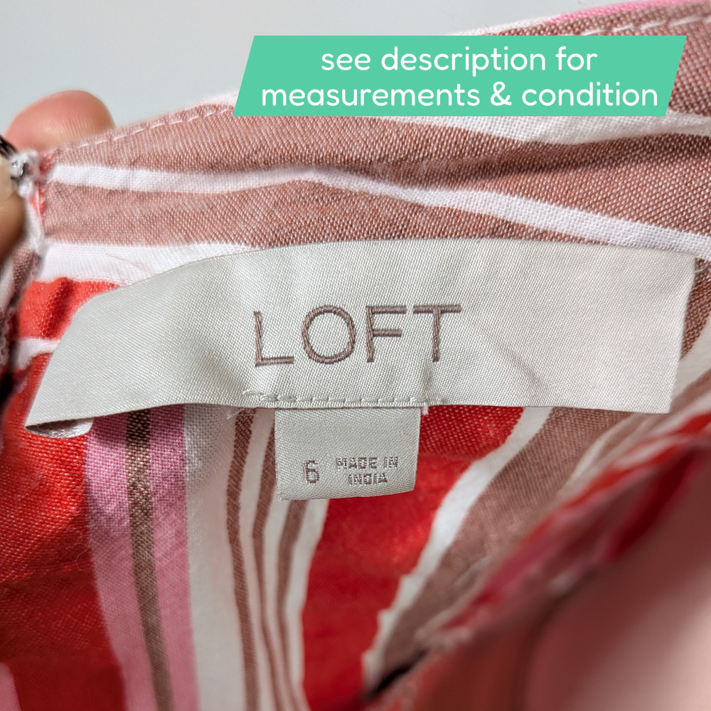 Loft Midi Dress 6 Red Orange Pink Stripe Halter Babydoll Sundress Beach Vacation - Picture 8 of 10